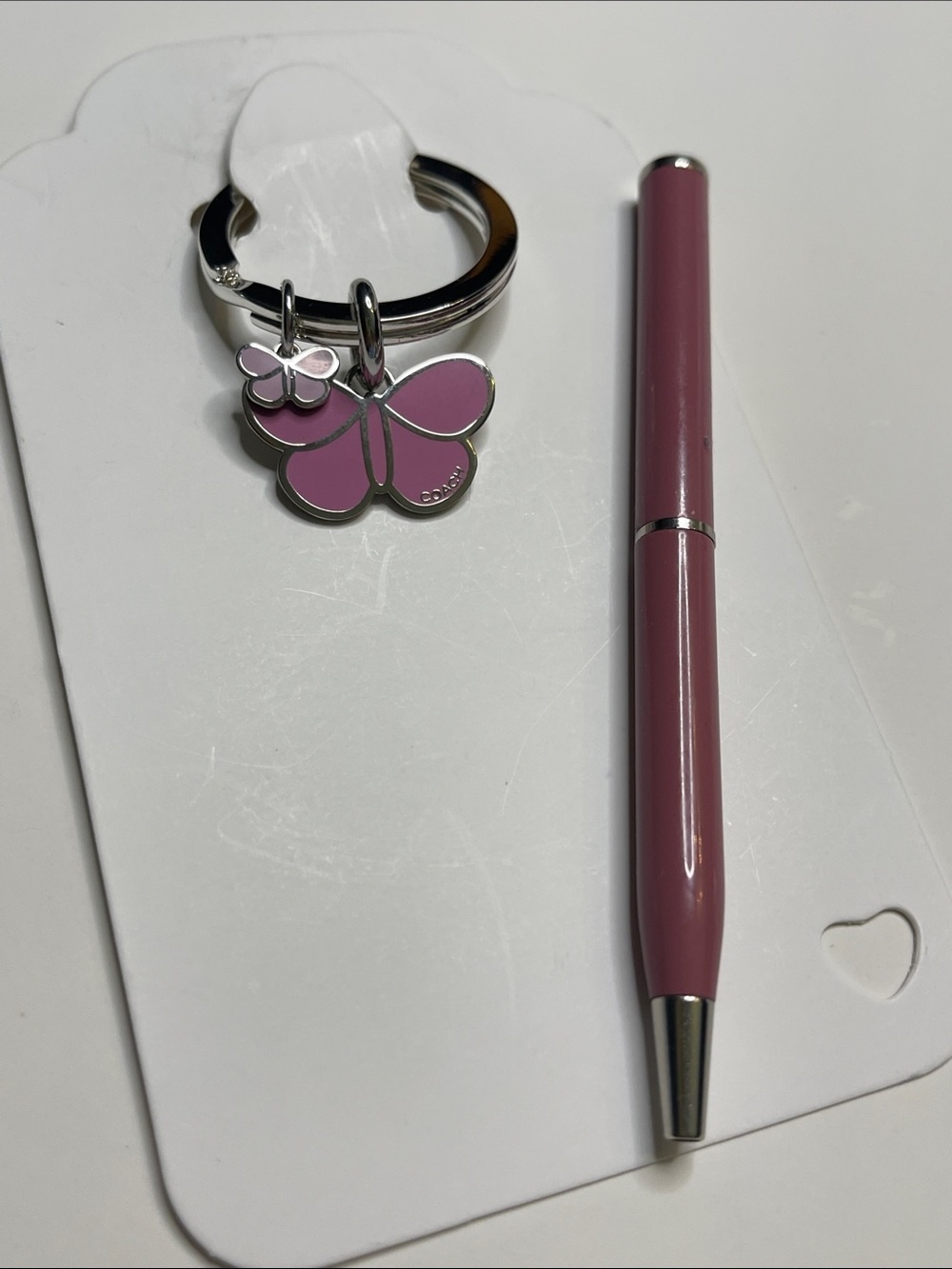 Coach Pink Butterfly Keychain and Coach Pen Set - Picture 5 of 7